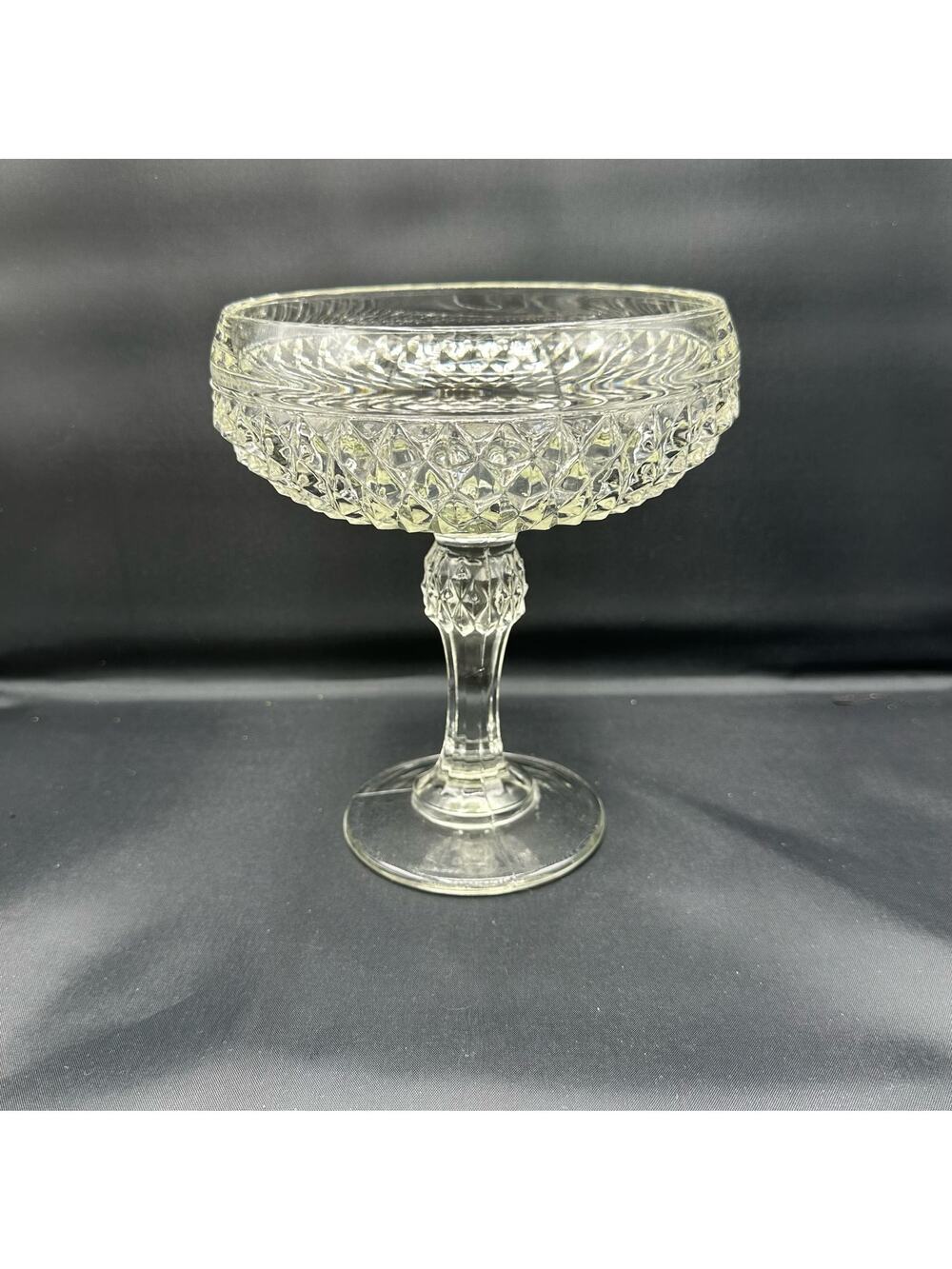 Vintage Indiana Glass Pedestal Diamond Cut Compote Candy Dish 7"